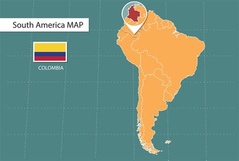 Colombia map in America zoom version, icons showing Colombia location and flags. 17740396 Vector ...