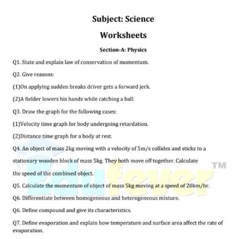 Image result for 9th Class Science Worksheet 31 Answer