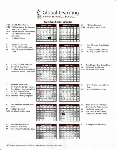 School Year Calendar – Families – Global Learning Charter Public School