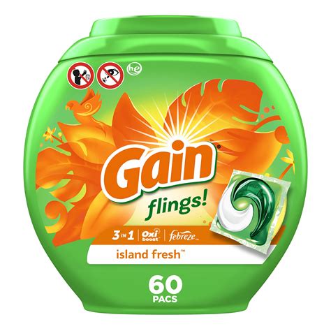Buy Gain flings! Laundry Detergent Soap Pacs HE Compatible 60 ct Long ...