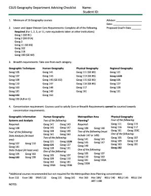 Fillable Online csus CSUS Geography Department Advising Checklist Name ...