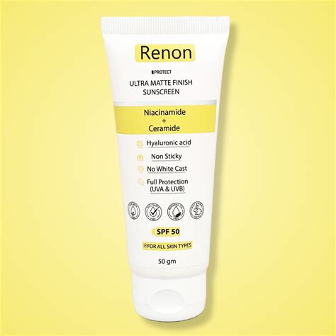 Renon SPF 50 PA+++ Matte Finish Sunscreen for oily Skin | Niacinamide ...
