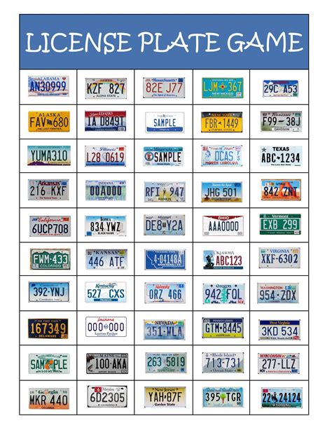 Road Trip License Plate Game Printable