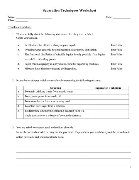 Worksheet On Separating Mixtures - Printable Study Planner