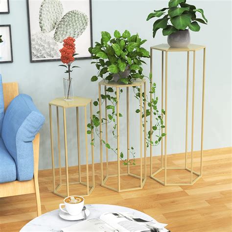 Buy Mugiden Metal Plant Stand Set of 3 Hexagon Pedestal Stand Tall ...