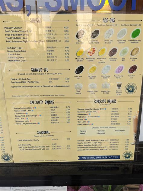 Menu at Volcano Tea House cafe, Los Angeles, Sawtelle Blvd