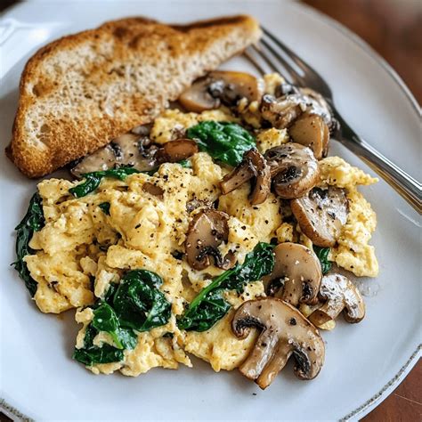 Mushroom-Spinach Scrambled Eggs - Easy Plate Ideas