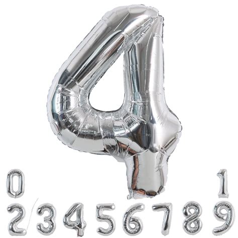 Snapklik.com : 40 Inch Silver Large Numbers Balloons 0-9, Number 4 ...