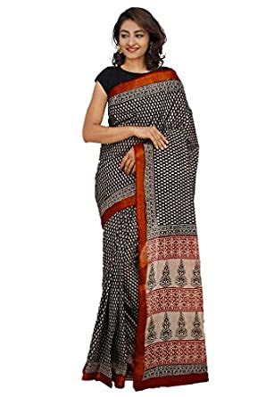 Buy UNNATI SILKS Women Black Bagru Hand Printed Pure Rajasthani Cotton ...