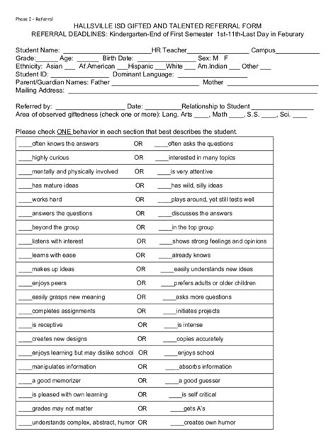 Fillable Online Gifted & Talented Referral Packet Teacher Checklist Fax ...