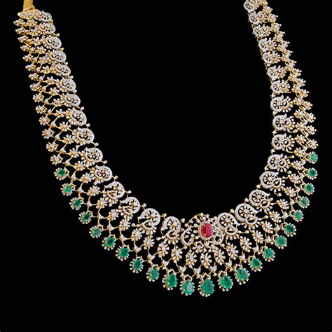 Bridal Diamond Look Necklace with Emerald Drops and Ruby Stones – Sneha ...