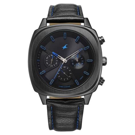 Buy Online Fastrack Kronos Chronograph Black Dial Black Leather Strap ...
