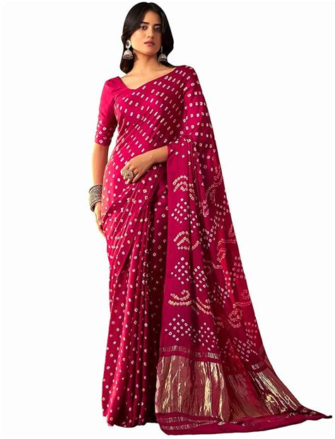 Buy Arangya Women Gaji Silk Bandhani Saree | Traditional Rajasthani Tie ...