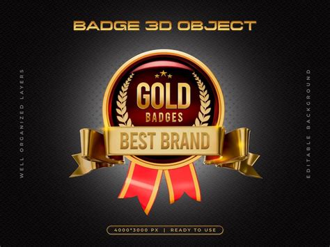 Gold Badge 3D Render para a Composição do Prêmio de Campeão | PSD Premium