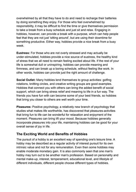 SOLUTION: Importance of Hobbies Essay - Studypool
