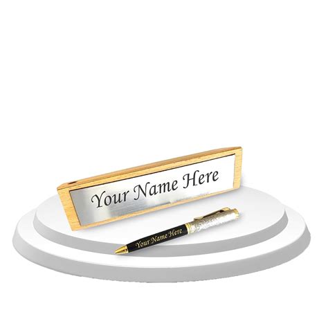 SAVRI Personalized Black Metal Pen & Wooden Desk Name Plate cum Pen ...
