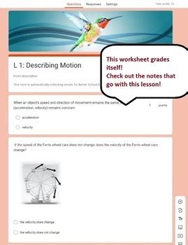 Describing Motion - Junior High Science - Google Forms by MrsBridgesShop