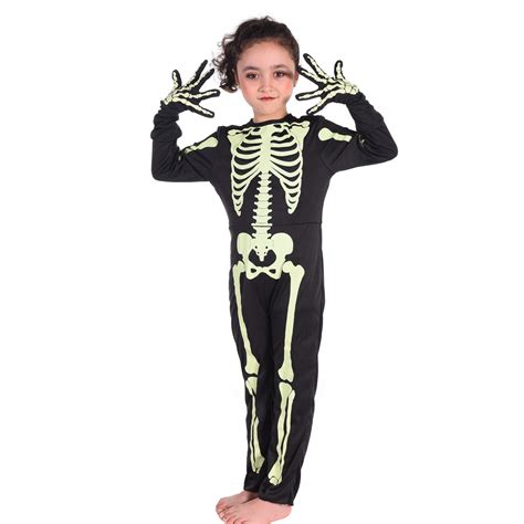 Buy Skeleton Costume Glow-in-The-Dark for Kids Halloween Party Dress ...