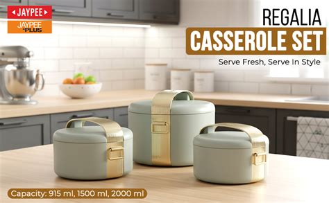 JAYPEE Regalia Inner Stainless Steel Casserole Set of 3 with Lockable ...