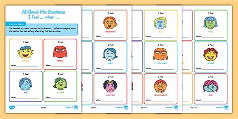 Grade R English - All About Me -Worksheet: I feel ... when ...