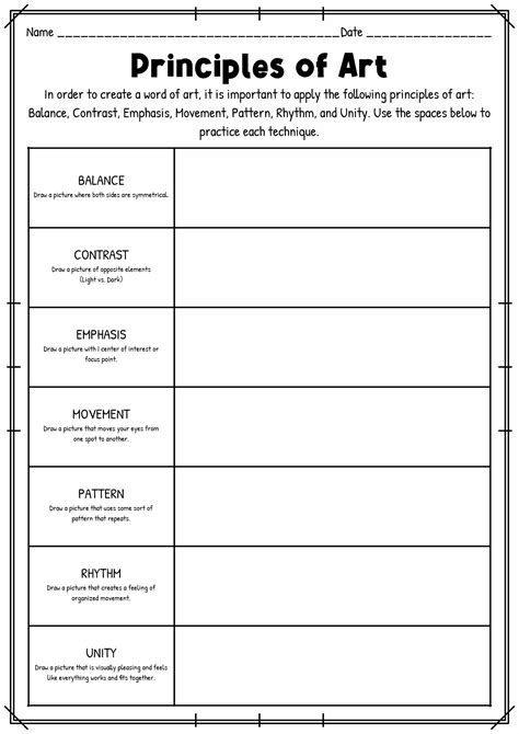 Art Elements and Principles Worksheet | Art worksheets, 7 elements of ...