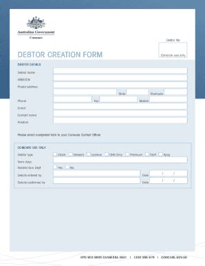 AU Debtor Creation Form 2012-2026 - Fill and Sign Printable Template Online