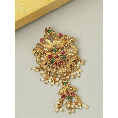 Buy OOMPH Red Maroon and Green Stones Ethnic Hair Bun Pin Juda Pin ...