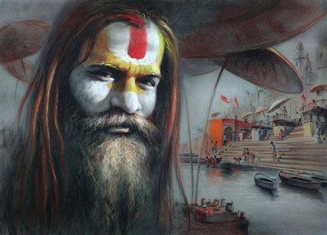 "Sadhu": Grey Soft Pastel Drawing (22x30) by Sankar Das – ArtZolo.com