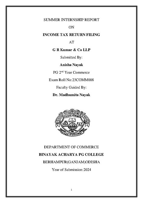 Summer Internship Report on Income Tax Return Filing (23COMM) - Studocu