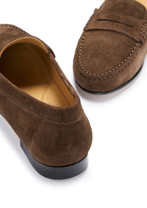 Women's Penny Loafers Leather Sole, brown suede - Hugs & Co.