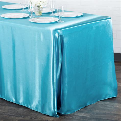 Satin Rectangular 90 x 132 inch Tablecloth Aqua at CV Linens