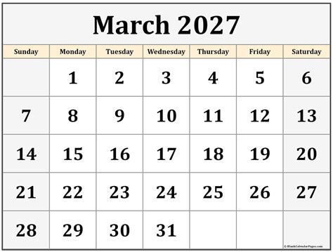 March 2027 calendar | free printable calendars