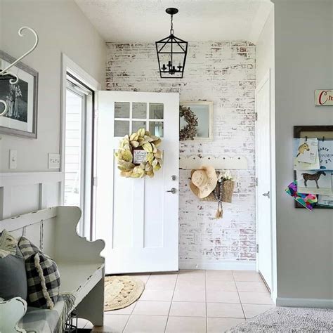Entry Foyer With White Painted Brick Accent Wall - Soul & Lane
