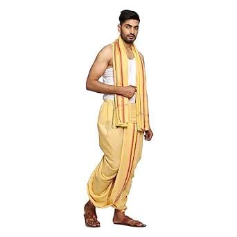 Rameshwaram Fabrics Men's Pure Cotton Readymade Dhoti with Stole (ready ...