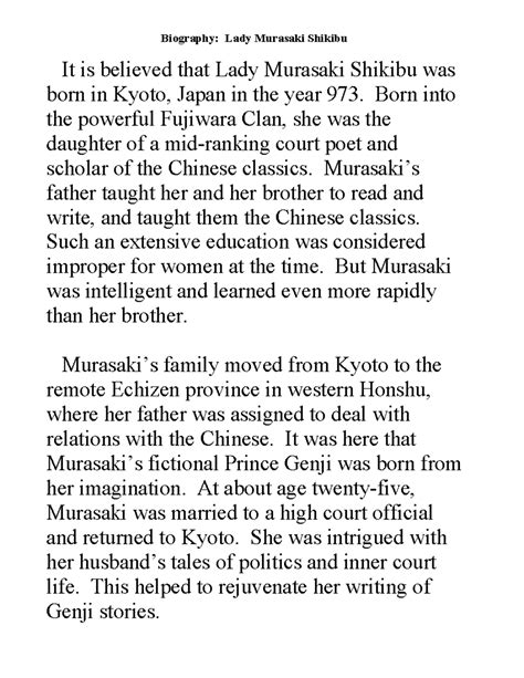 Lady Murasaki Shikibu Bio - Biography: Lady Murasaki Shikibu It is ...