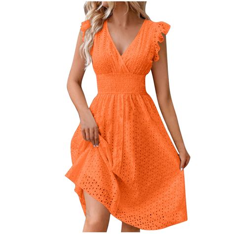 Summer Dresses for Women Party Outfit V Neck Ruffle Fly Sleeve Casual ...