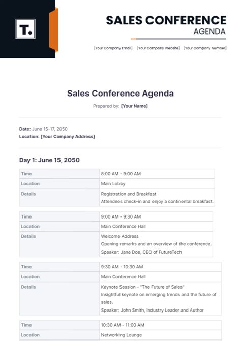 Free Sales Conference Agenda Template to Edit Online