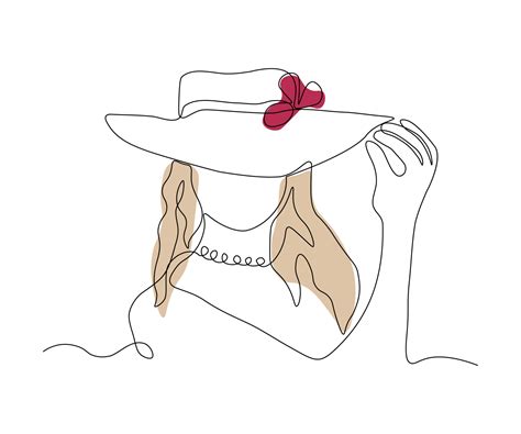 portrait of a woman in a hat drawn by a continuous mono line, one line ...