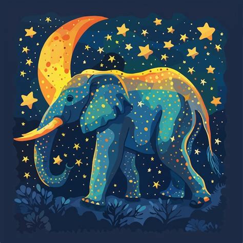 A blue elephant with a star and the moon in the background | Premium AI ...