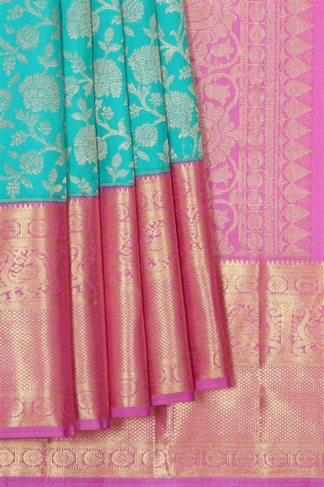 Kanchipattu Turquoise Blue Brocade Saree – Kalanjali