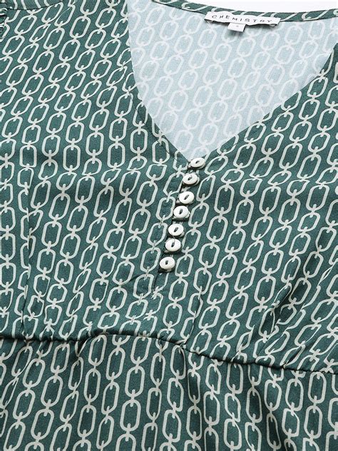 Buy Now Chemistry Rayon Printed Basque Dress W/ Faux Leather Belt