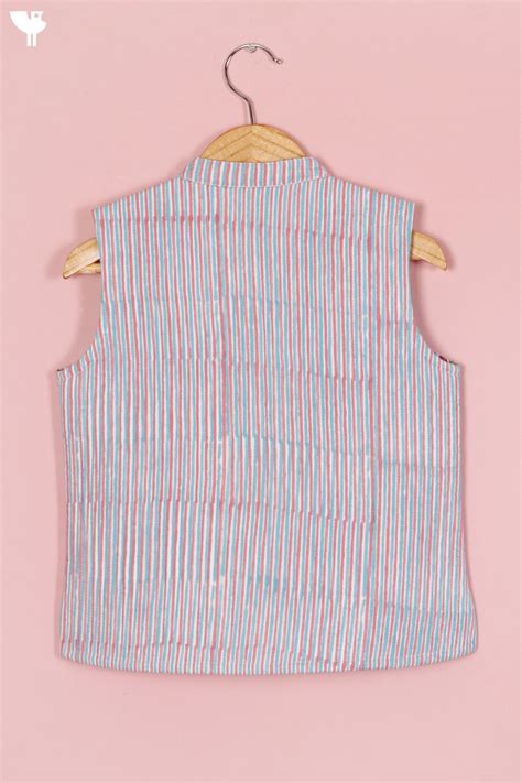 Cambric Cotton Quilted Vest In Block Print