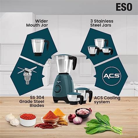 Havells ESO 750 watts 3 JAR Mixer Grinder, 304 SS Blades, High Speed 2 ...