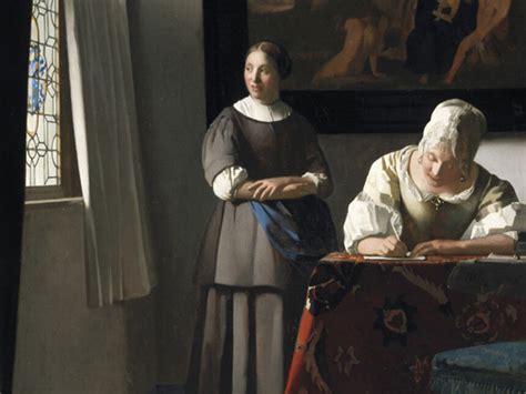 Johannes Vermeer (1632-1675), Woman Writing a Letter, with her Maid, c ...