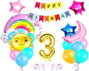 SV Traders Rainbow Theme 3rd Birthday Decoration Combo Of 51 Pcs Price ...