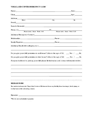 Fillable Online VISUAL ARTS CENTER EMERGENCY CARD Fax Email Print ...
