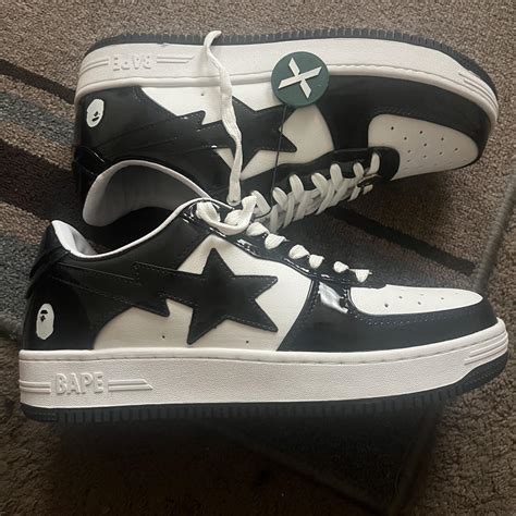 Black and White Bapestas bape shoes StockX Verified... | Depop