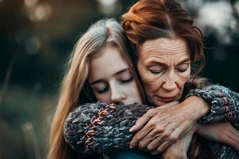 Draw a picture of a 60yearold mother hugging her 20yearold daughter ...
