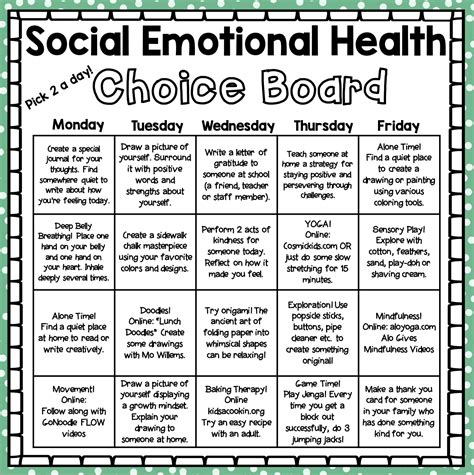 Social emotional choice board distance learning – Artofit