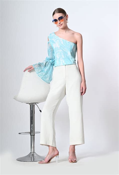 Marble print one side sleeve western top for women by M Rutbaa